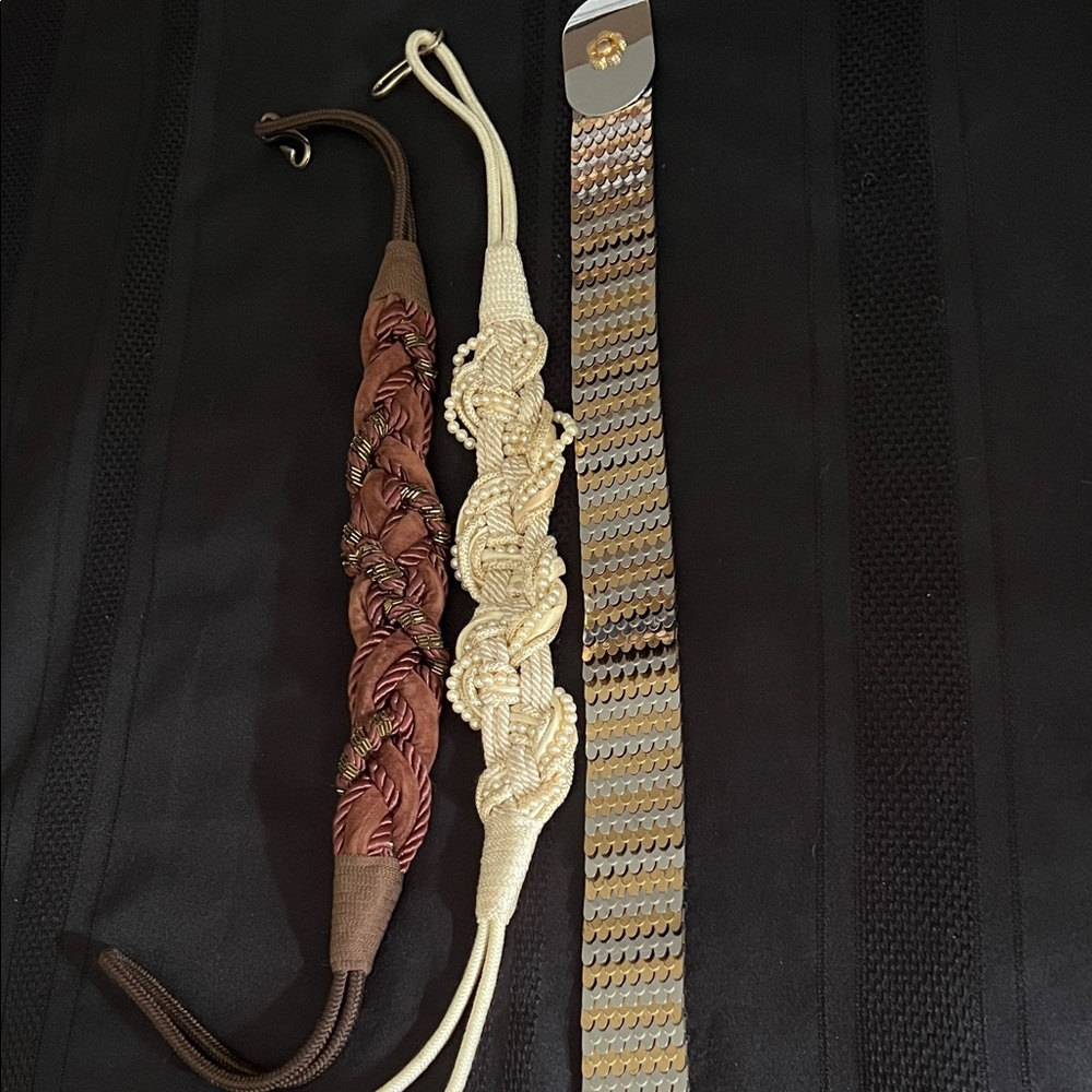 Vtg. Elegant Women's Braided and Metallic Belt Set